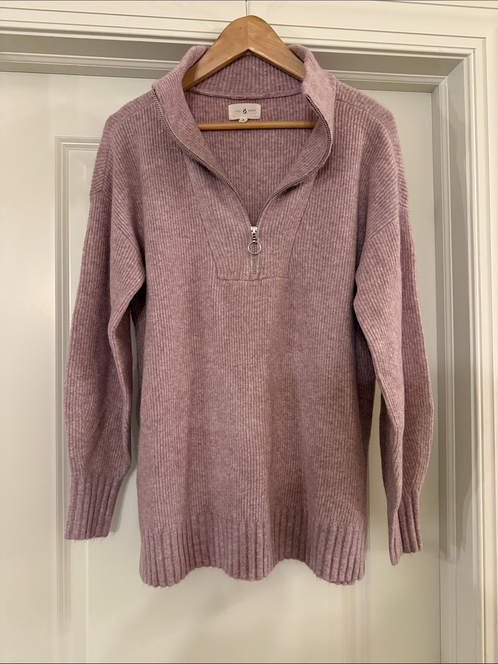 Lou & Grey Women’s Light Purple Ribbed Half-Zip Turtleneck Sweater